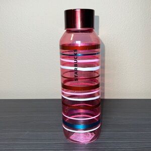 NWT Starbucks 2023 Pink Striped Taffy Glass Water Bottle 20oz Metallic Lid